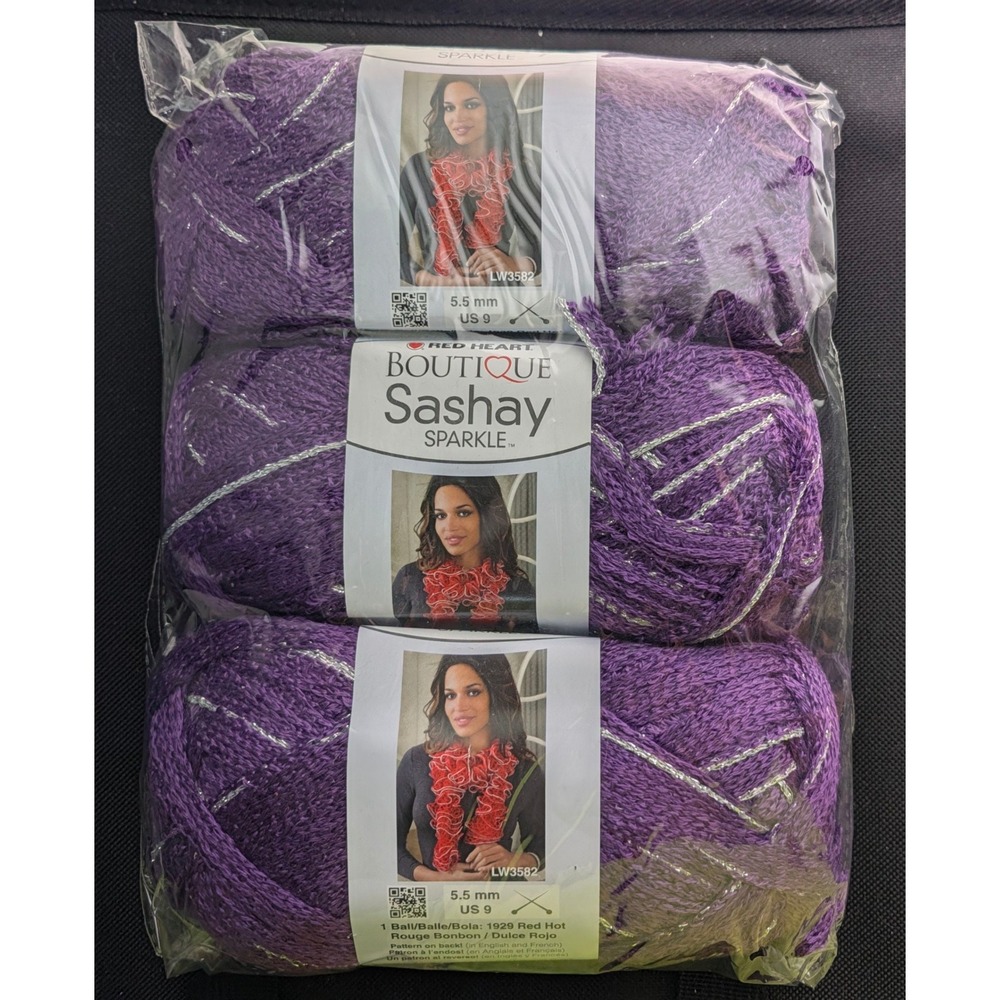 Red Heart Boutique Sashay Sparkle Yarn Lilac Purple Silver Lot of 3 E782P 1575